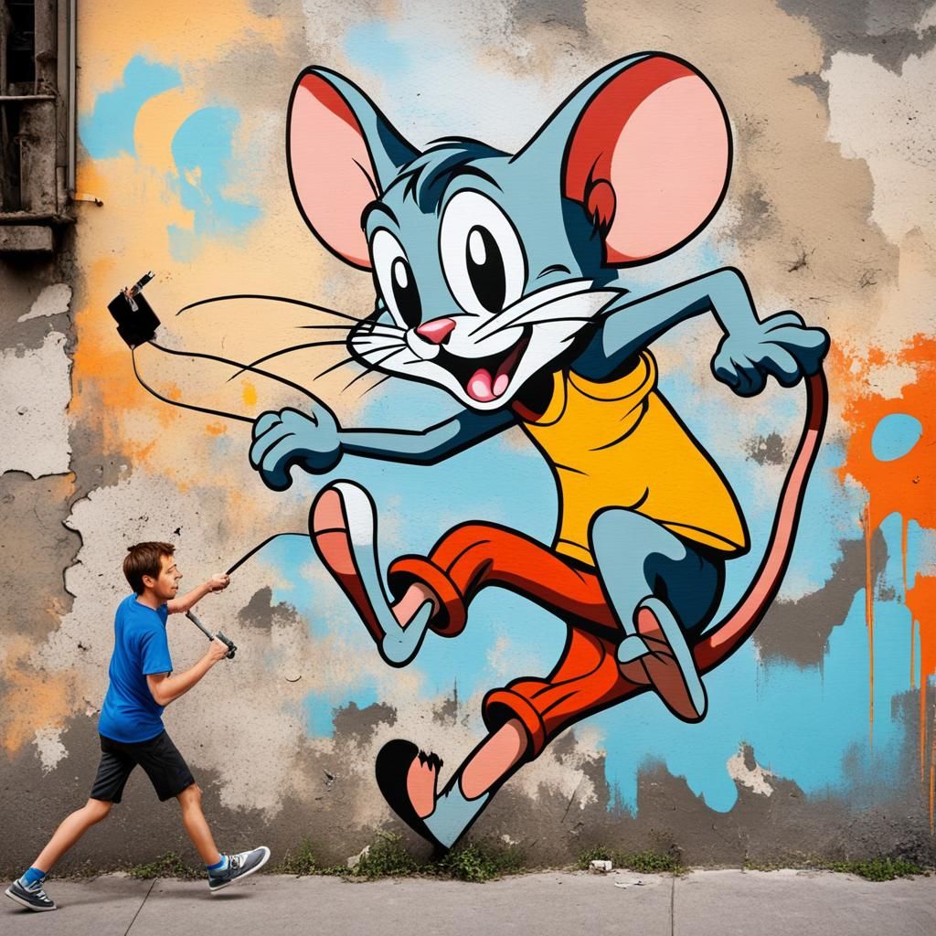 Painting of Tom cartoon network character on the old wall