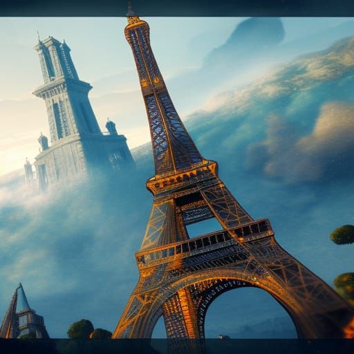 Dragon Attacks Eiffel Tower: Fantasy Concept Art