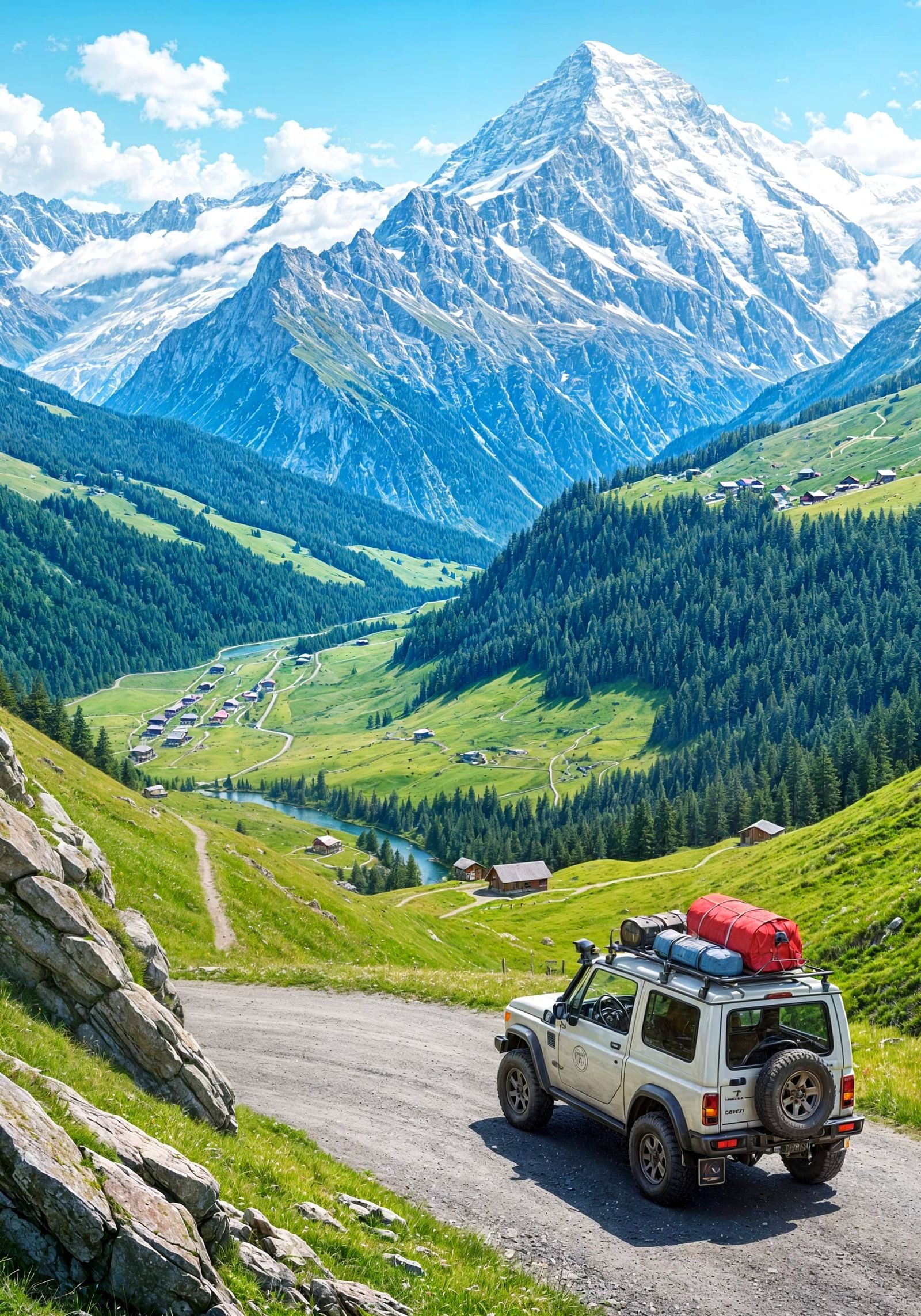 Cinematic Anime Art of Majestic Swiss Alps Panorama