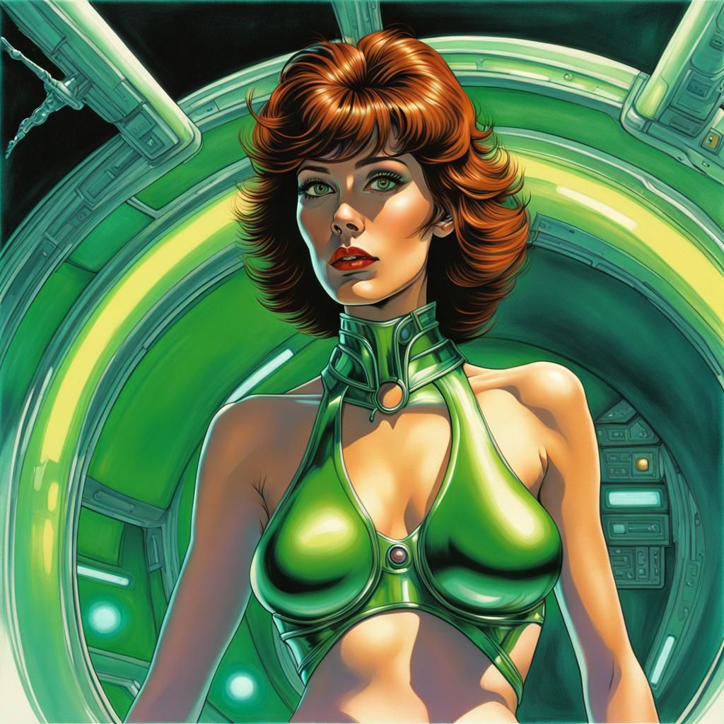Pamela Hensley Gynoid in 80s Retro Futurism Style