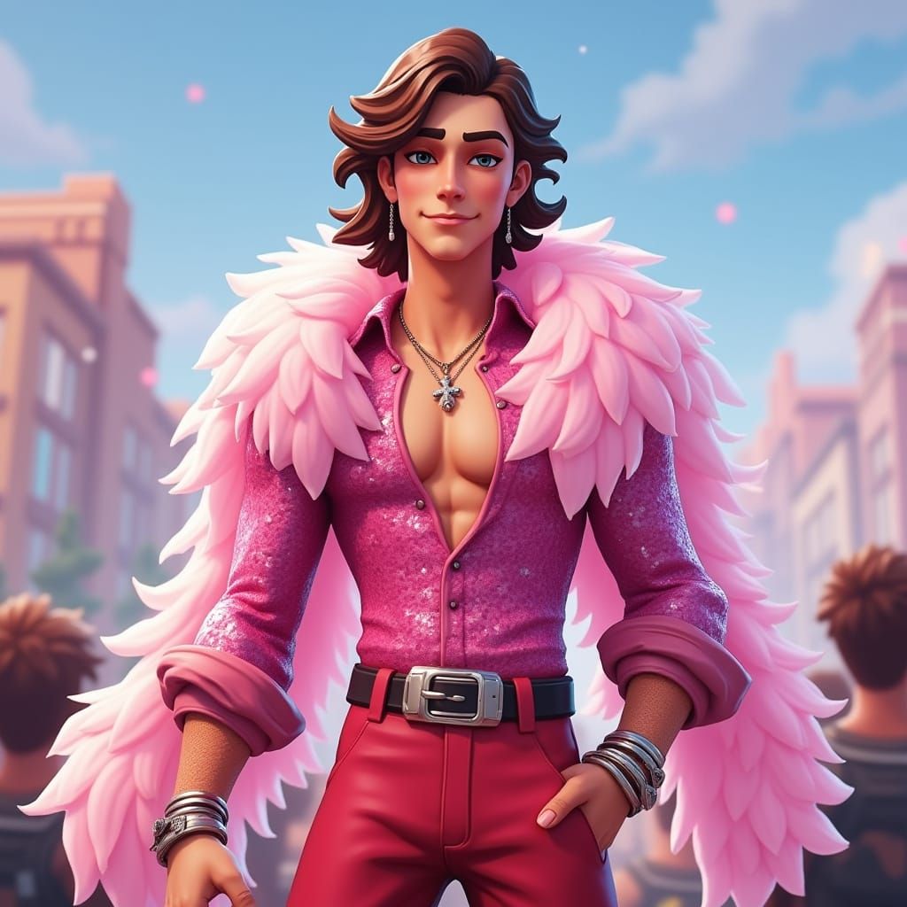 Glam-Rock Fortnite Hero with Vibrant Style