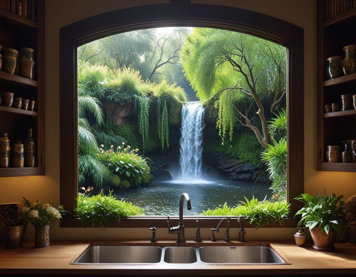 Ethereal Window Scene in Exquisite Watercolor Style