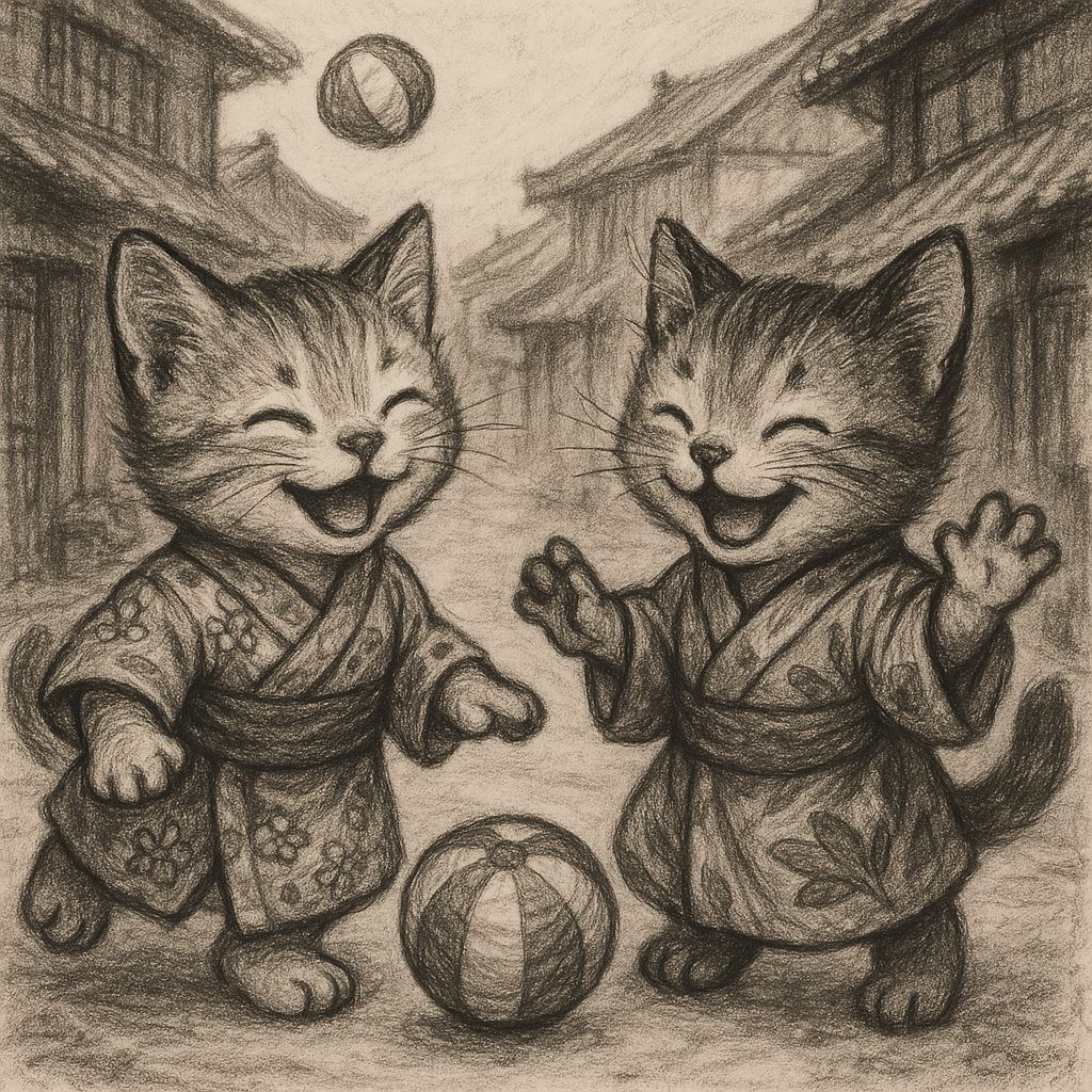 Kitten Friends Play in Japanese Village
