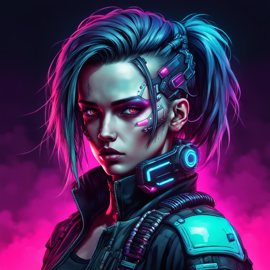 Cyberpunk Game Character Portrait: Synthwave Neon