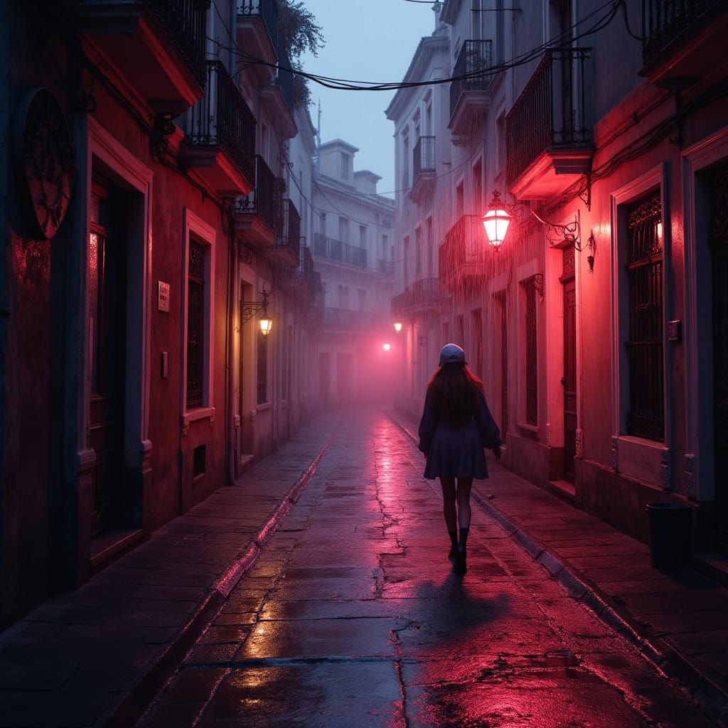 Vibrant Stormy Alleyway at Dusk