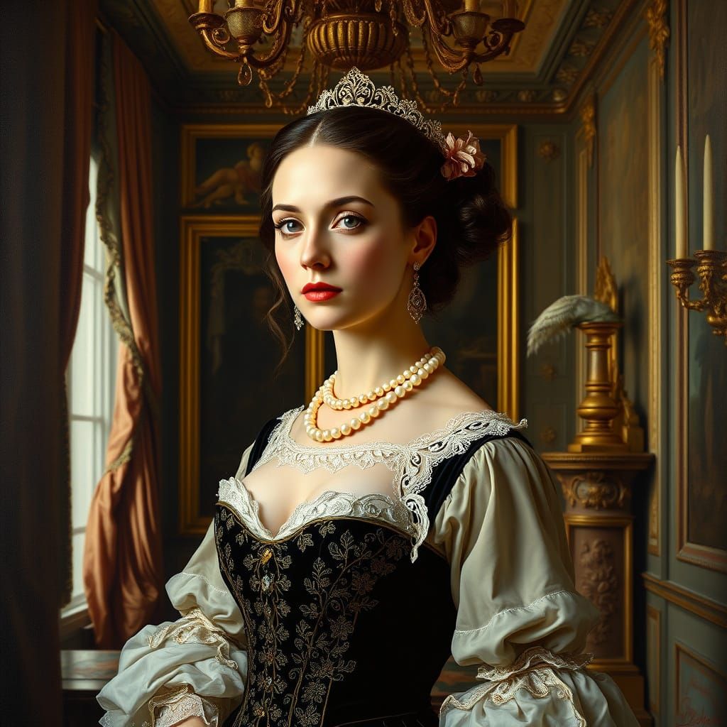 Elegant Baroque Lady in Lavish Interior