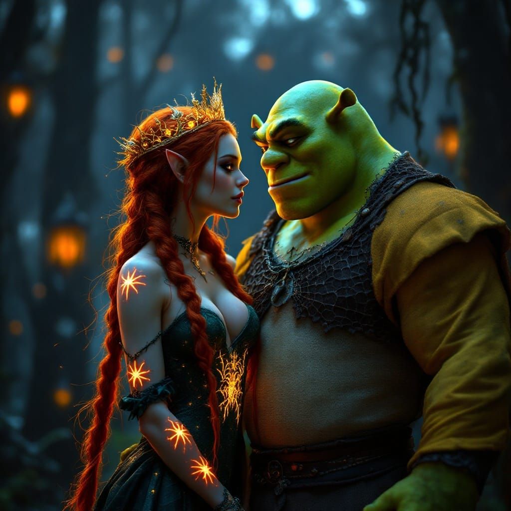Goth Princess Fiona and Shrek in Immersive Swamp Scene