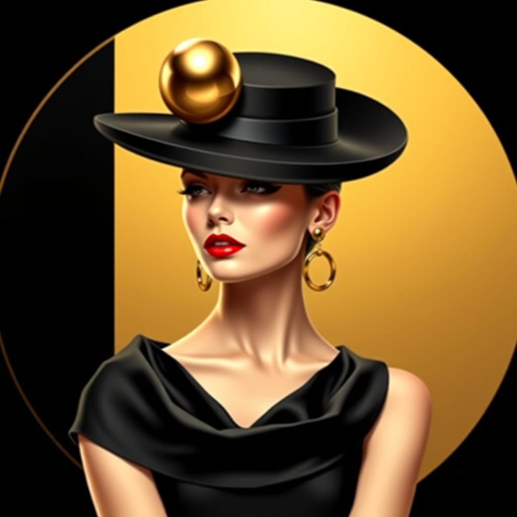 Elegant Woman in Haute Couture with Sculptural Hat