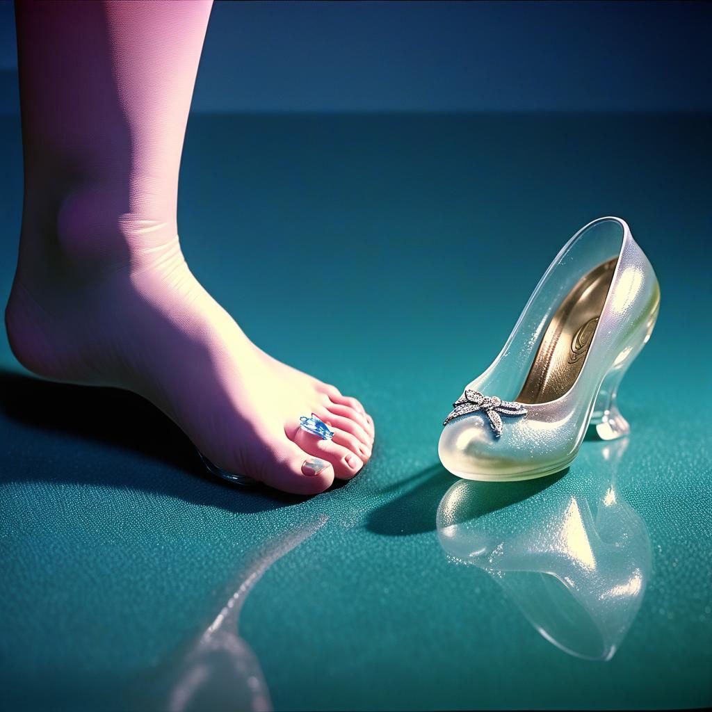 Dramatic Film Still: Overweight Woman and Glass Slipper