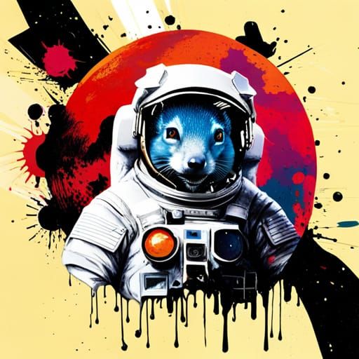 Astronaut Squirrel Portrait on Alien Planet in Street Art St...