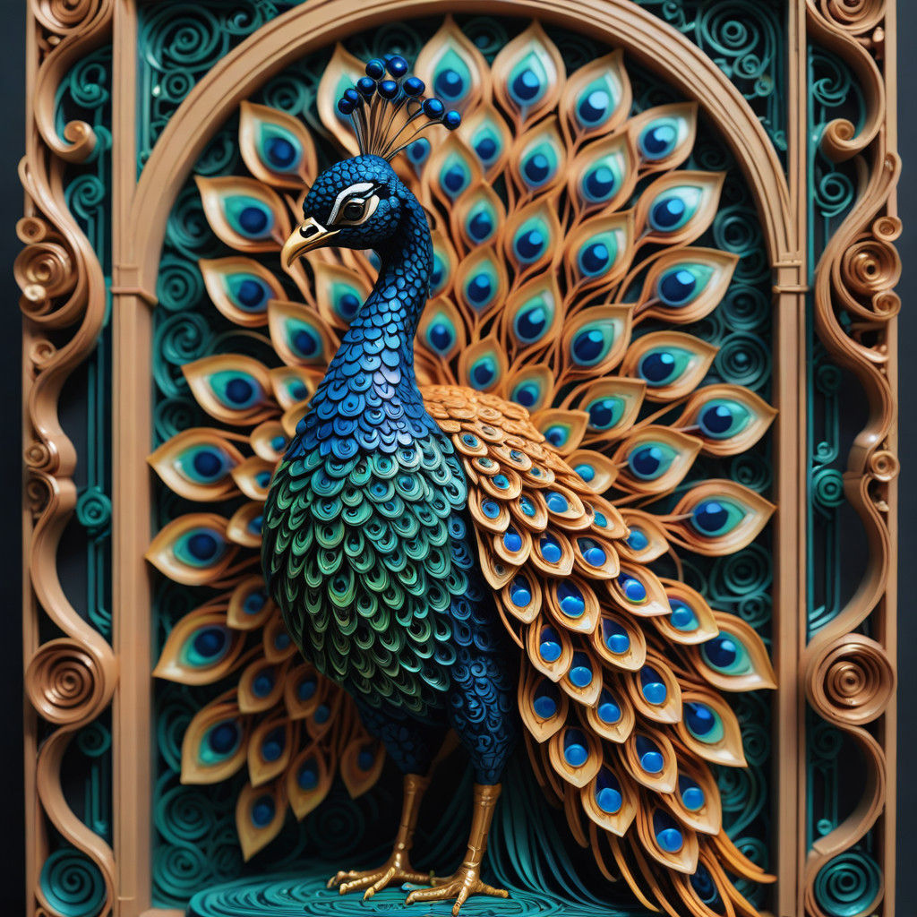 Ethereal Dystopian Peacock in Art Nouveau Splendor