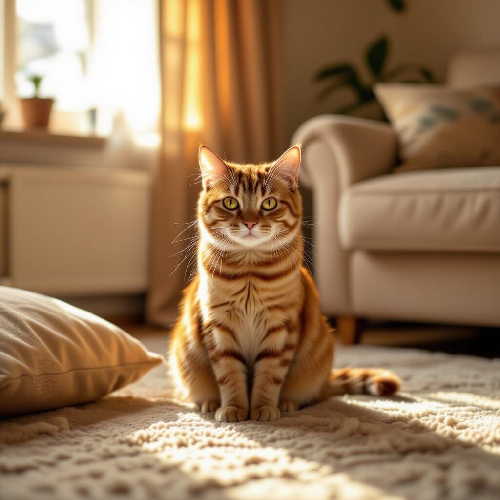 Guilty Ginger Cat in Messy Living Room