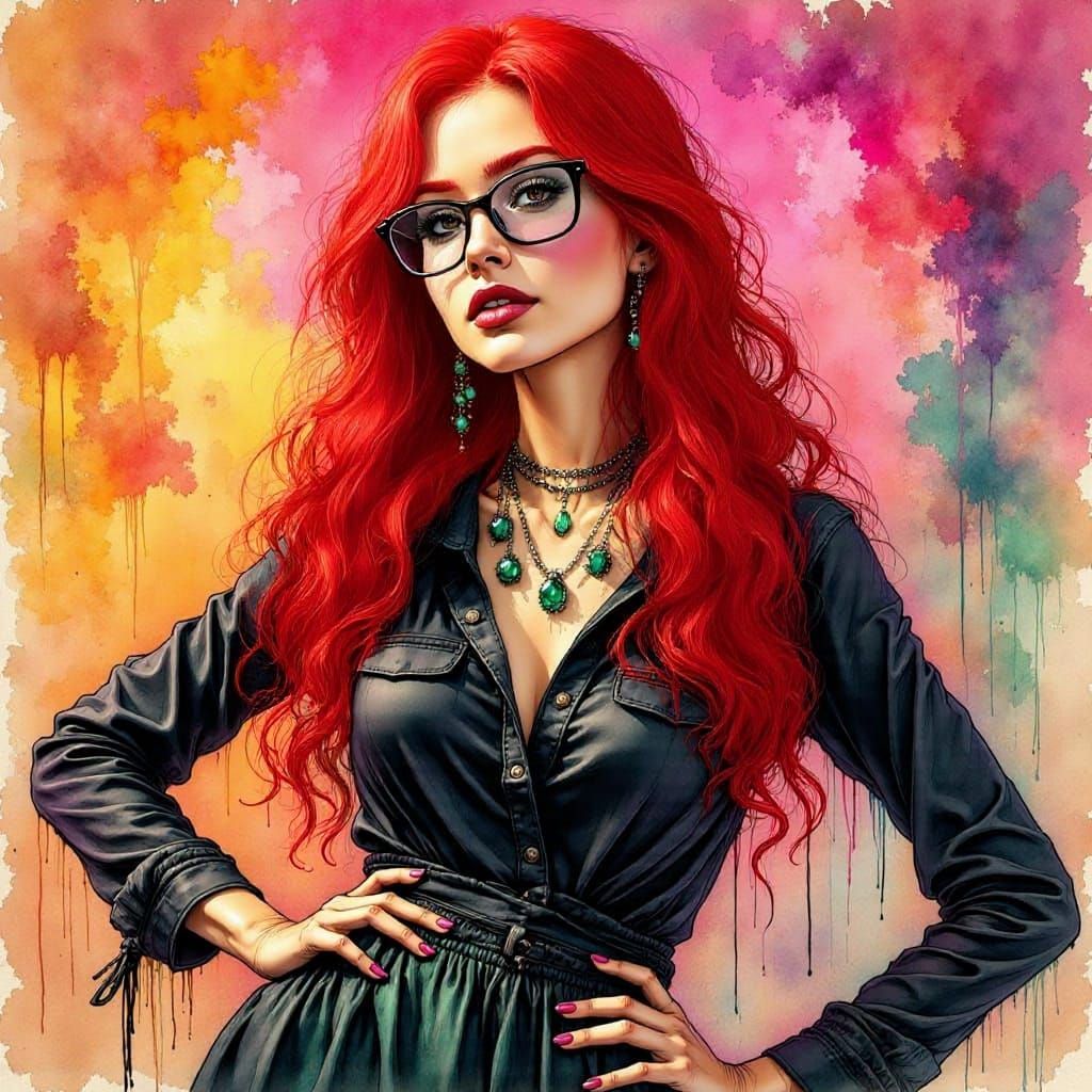 Woman with Vibrant Red Hair, Studio Portrait