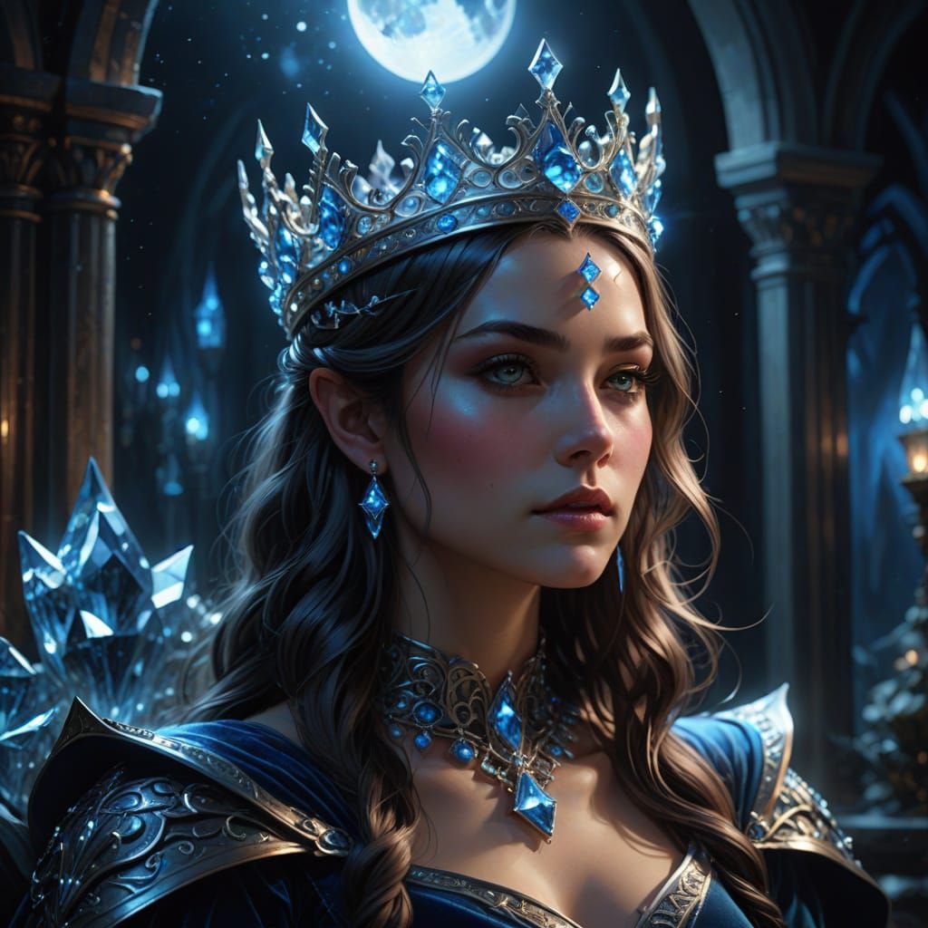 Crystal Crown on Velvet Cushion in Moonlight