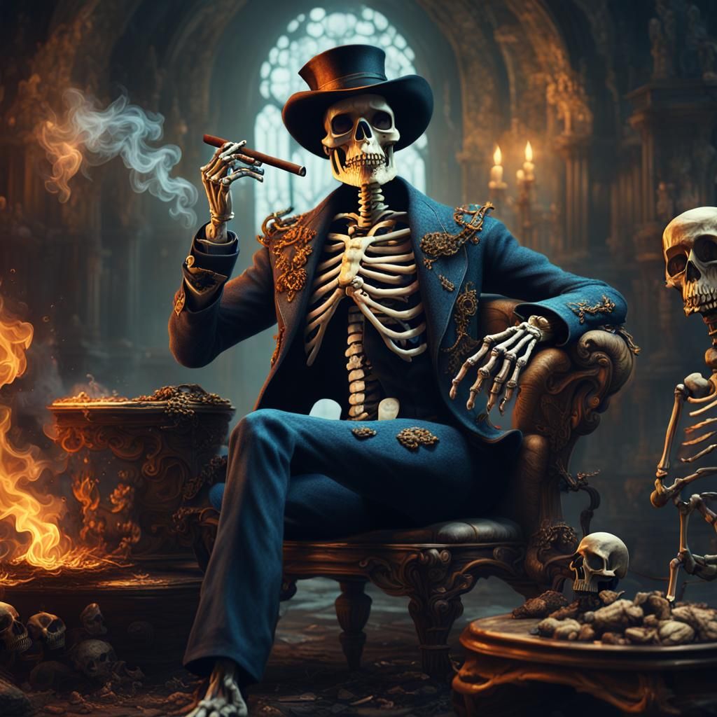 skeleton smoking a cigar