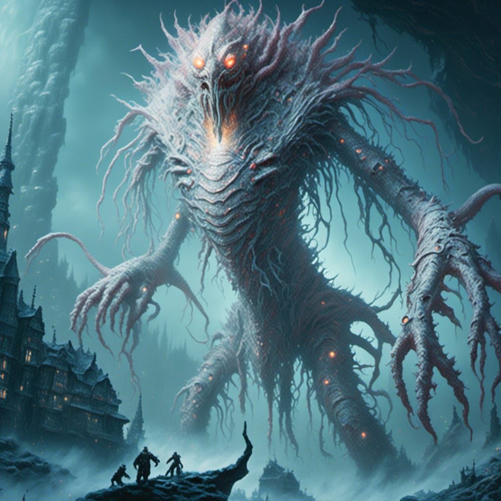 Lovecraftian Monster with Carapace Armor in Ethereal Style