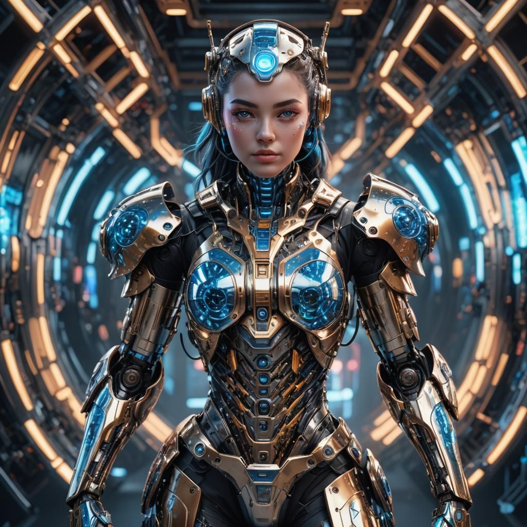 Robot Girl with Human Face in Digital Art