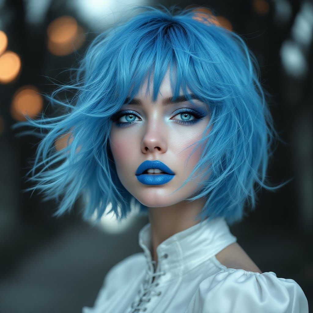 Ethereal Alt-Girl with Electric Blue Hair