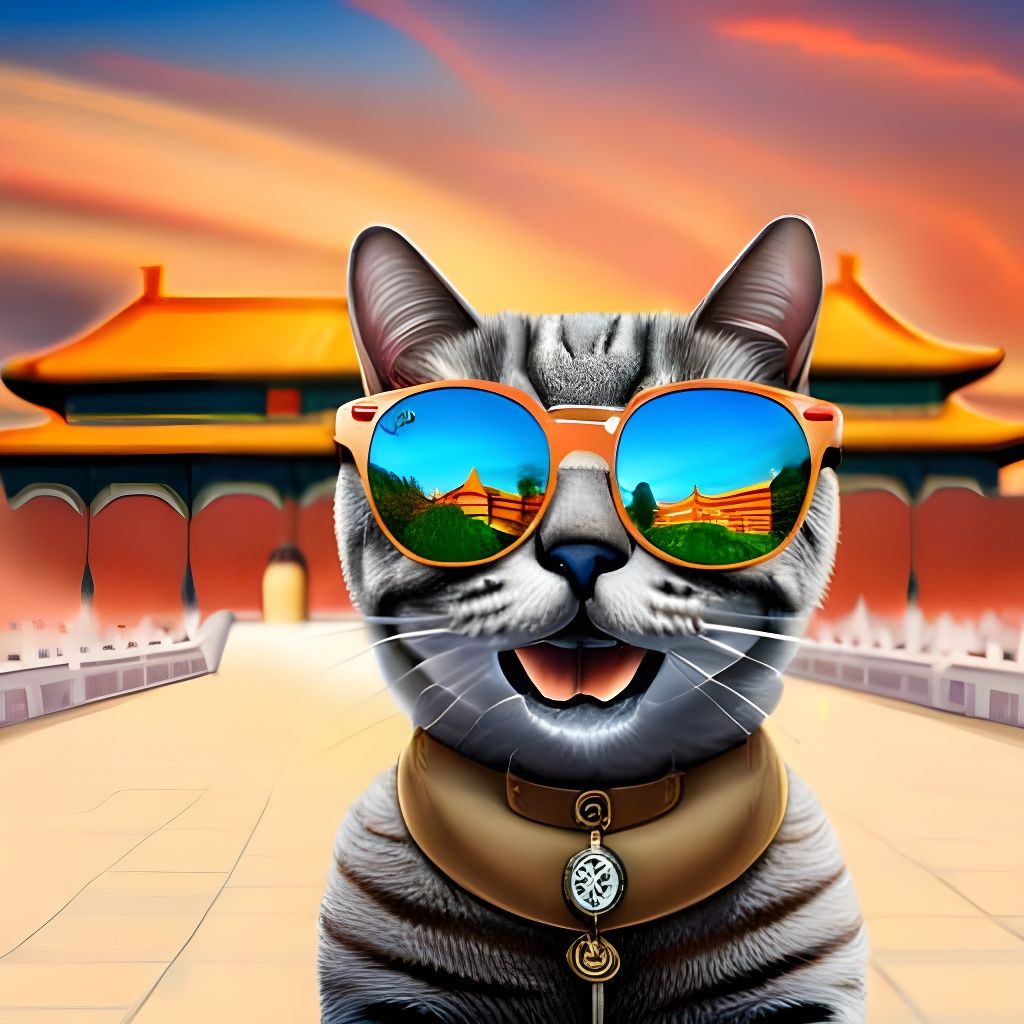 Cat Takes Selfie in Forbidden City, Wain Style