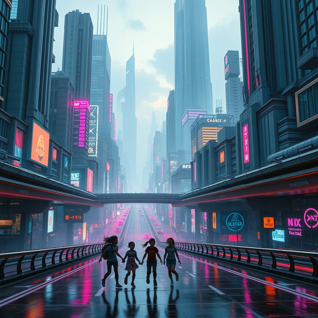 Surreal Futuristic Metropolis in Cyberpunk Style