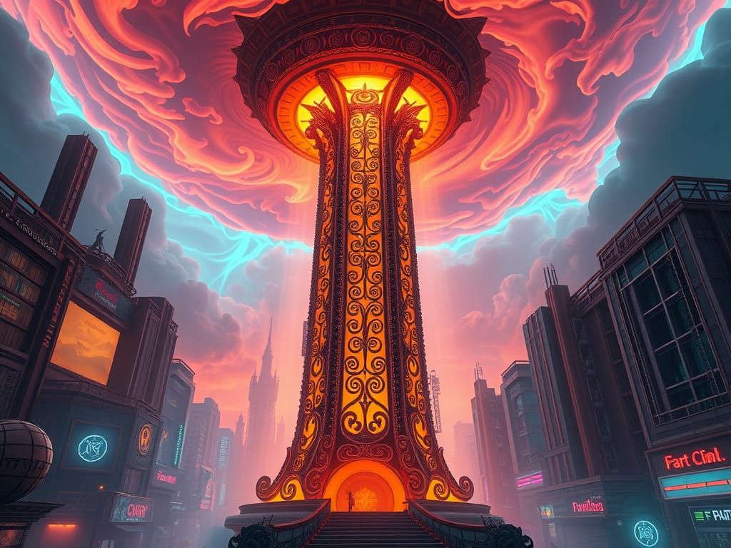 Surrealistic Pillar of Community Radiates Golden Energy in R...