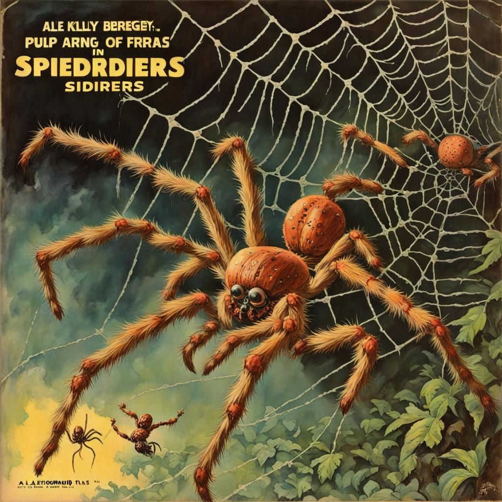 Intricate Spiderweb in Vintage Pulp Art Style