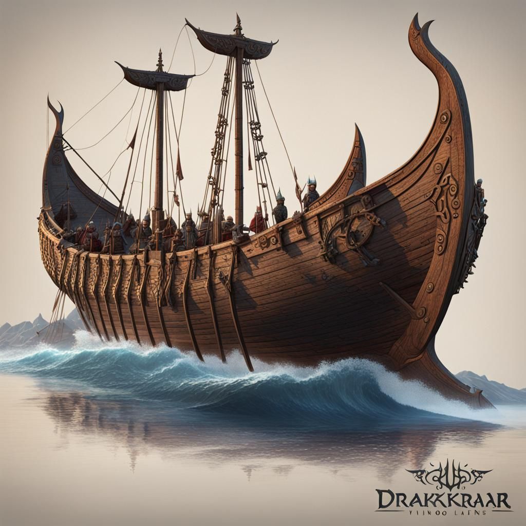 Viking Longship Drakkar with Raised Sail, 900 AD