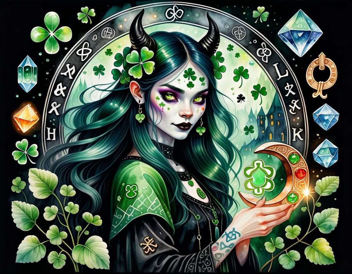 Lucky Charms: Whimsical Gothic Watercolor Illustration