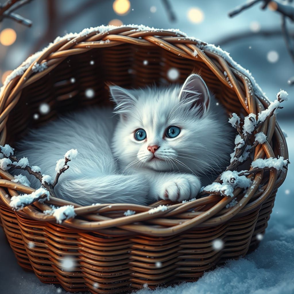 Enchanted Winter Feline in Whimsical Wonderland