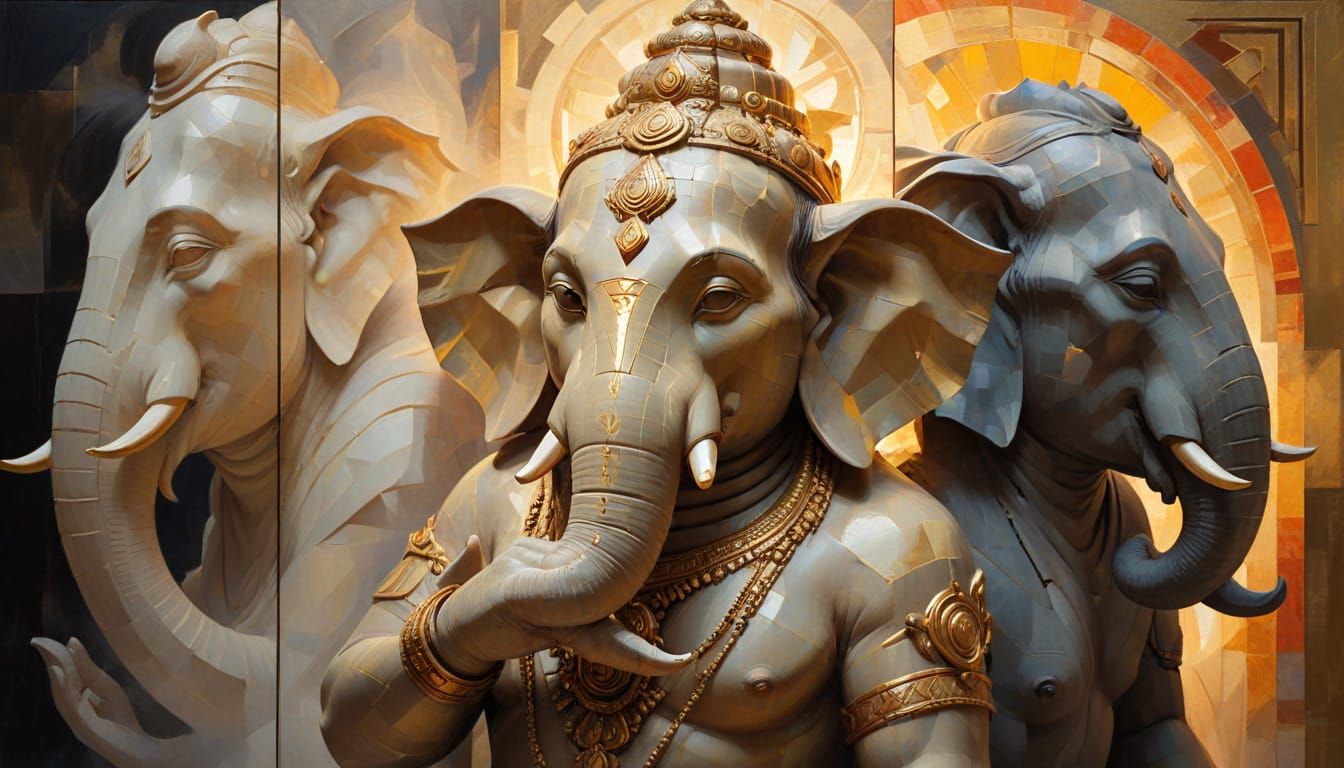 Divine Ganesha's Radiant Birth in a Diagonal Artistic Tribut...