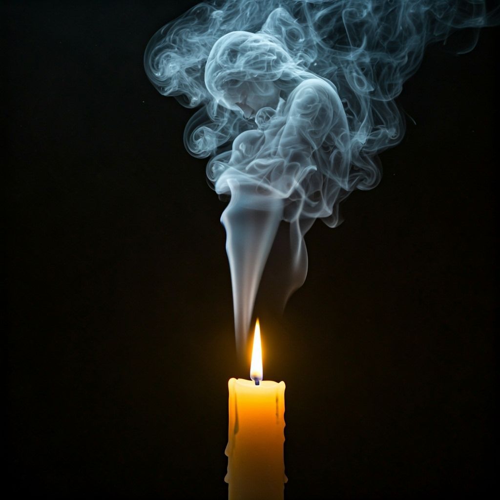 Candle Flame Transforms into Ethereal Woman and Child