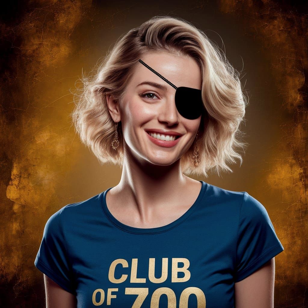 Gorgeous Blonde Woman with Eyepatch in Golden Digital Art