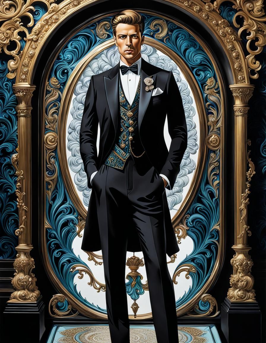 Elegant Male Portrait in InkPunk Style