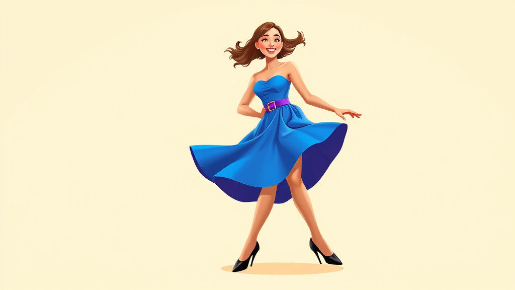 Dynamic Woman Tap Dancing in Anime Style