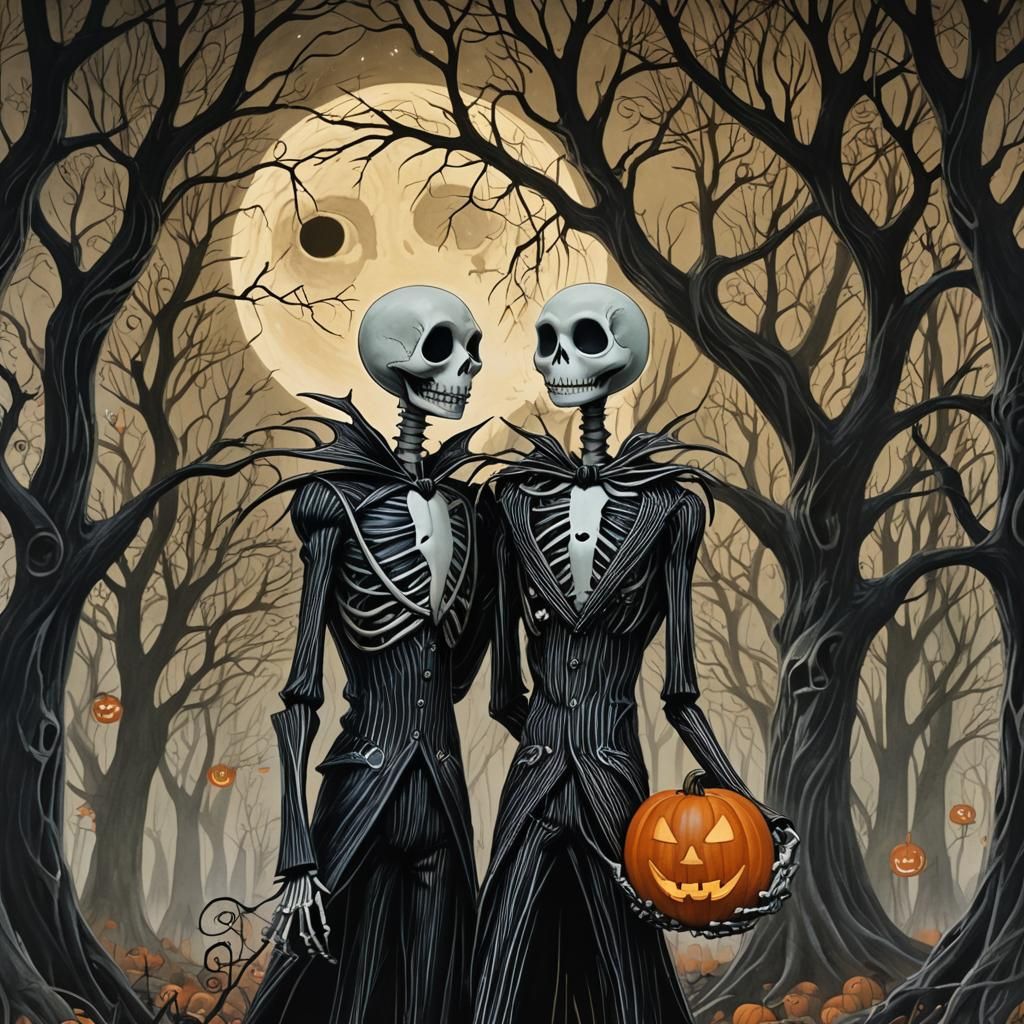 Jack and Sally in Whimsical Gothic Forest