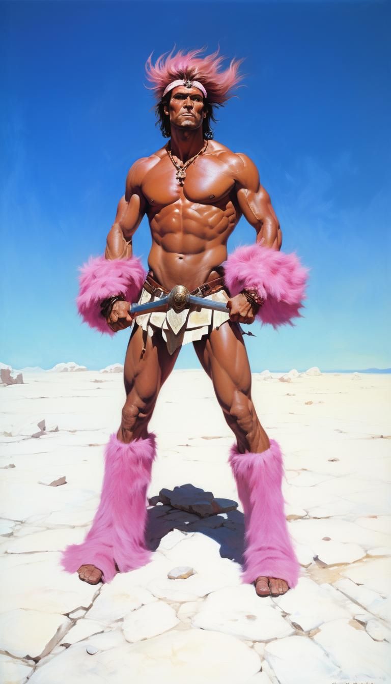 Triumphant Barbarian in Mystical Ruins: Fantasy Art