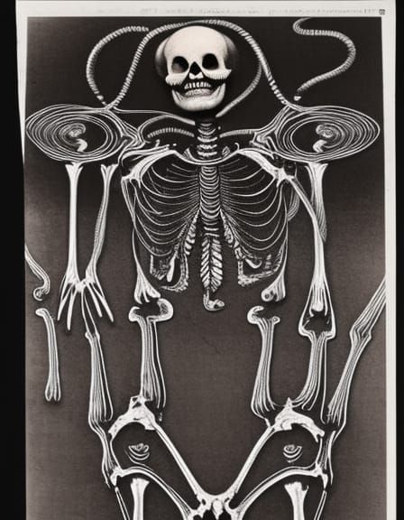 Psychedelic Skeleton in Macabre Factory, Kodachrome Style