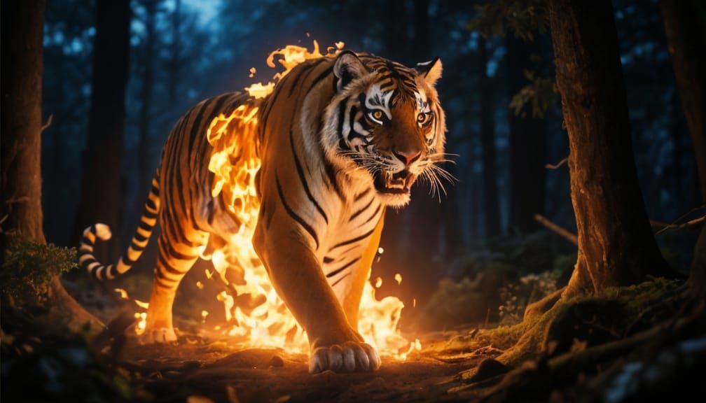 Burning Bright Tiger in Dark Forest