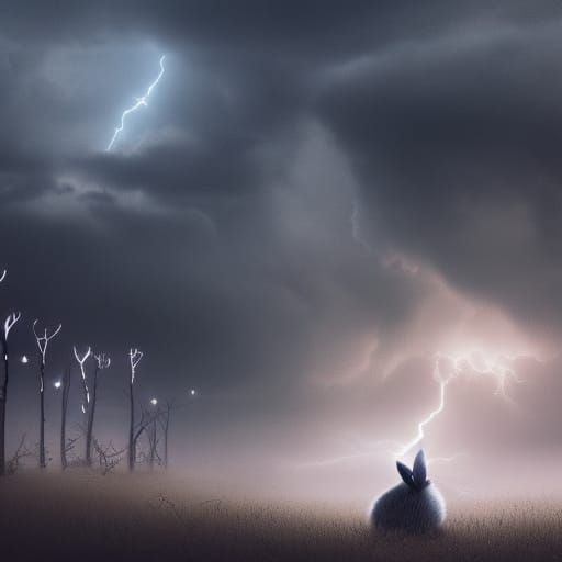 Creepy Rabbit in Lightning Storm: Digital Matte Painting
