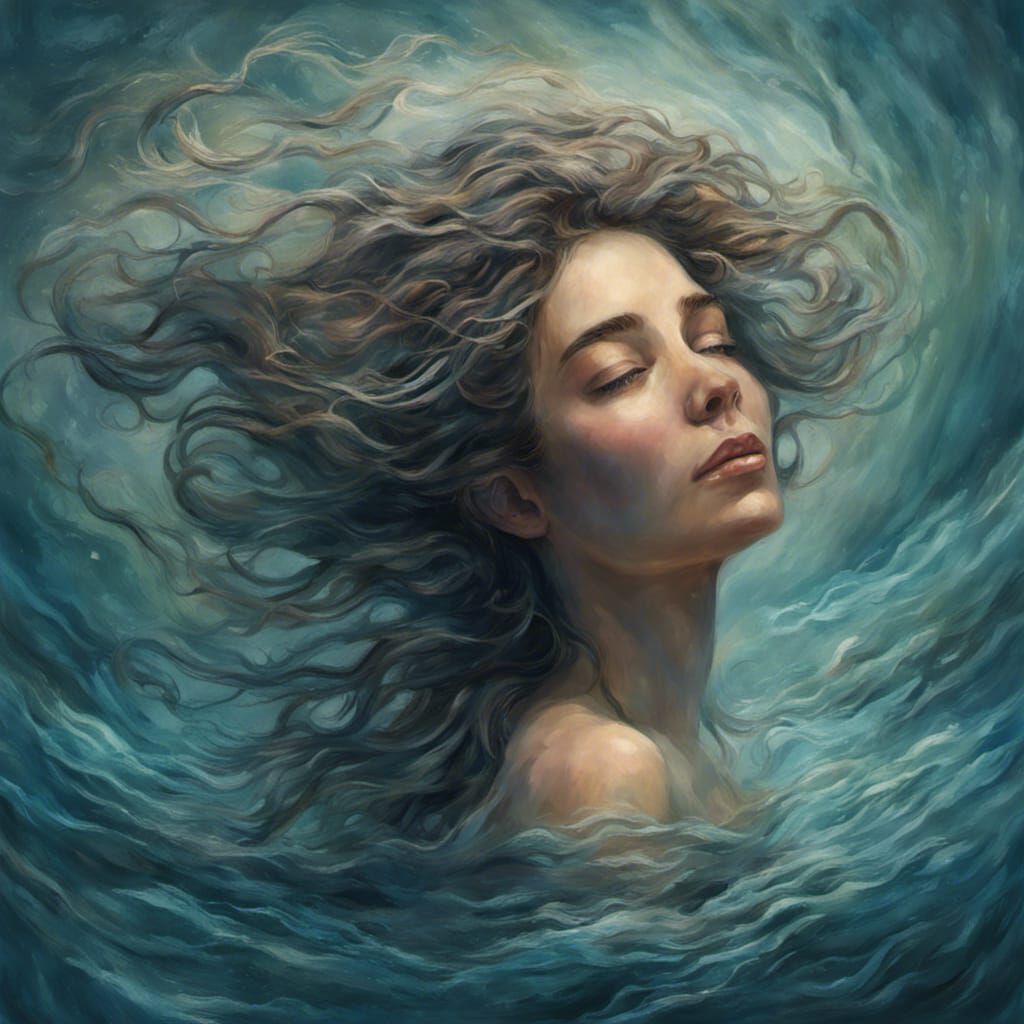 Ocean Woman Portrait in Romantic Oil Painting Style
