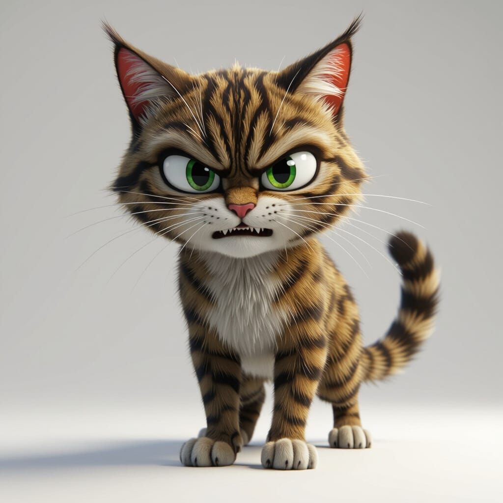 Furious Cartoon Cat in Full Body Shot