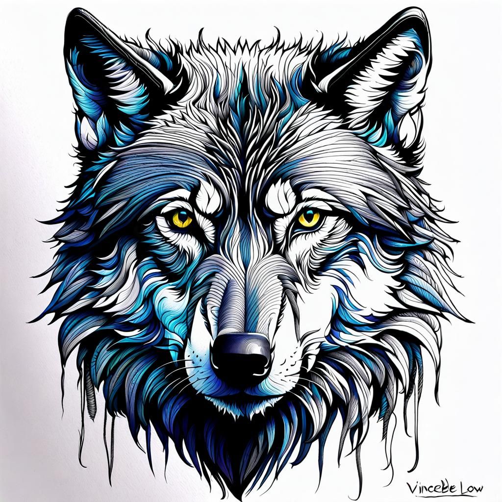 Wolf Scribble Art in Vince Low Style