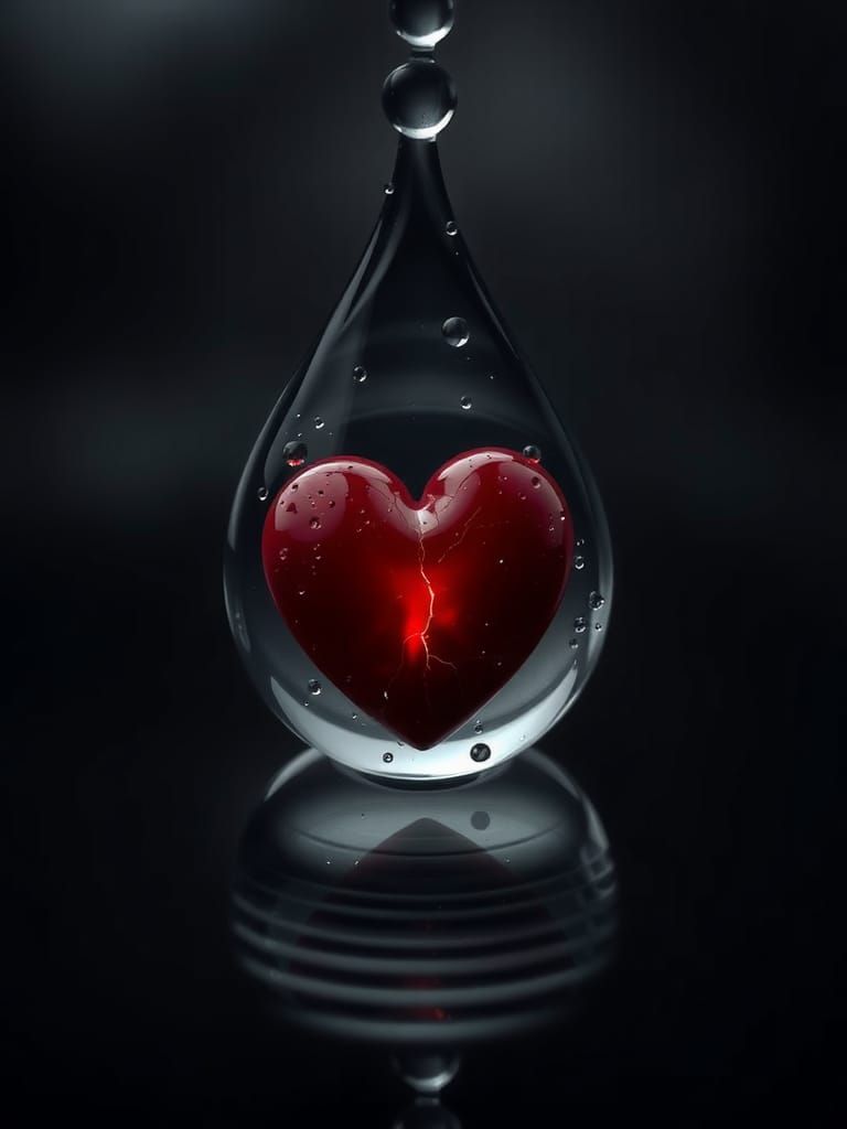 Romantic Heart Encased in a Water Droplet