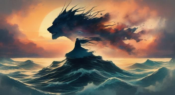 Woman Gazing at Stormy Ocean in Romantic Style