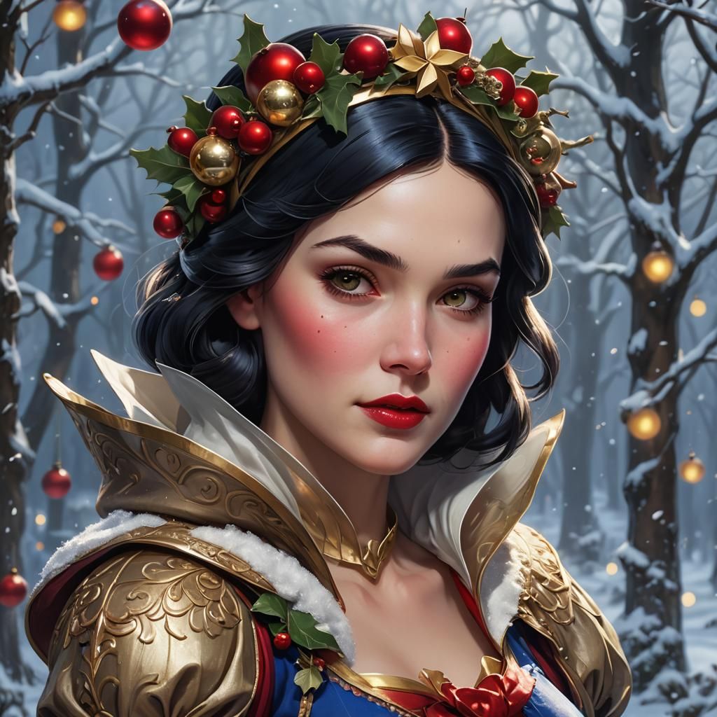Snow White in Christmas Outfit, Detailed Digital Portrait