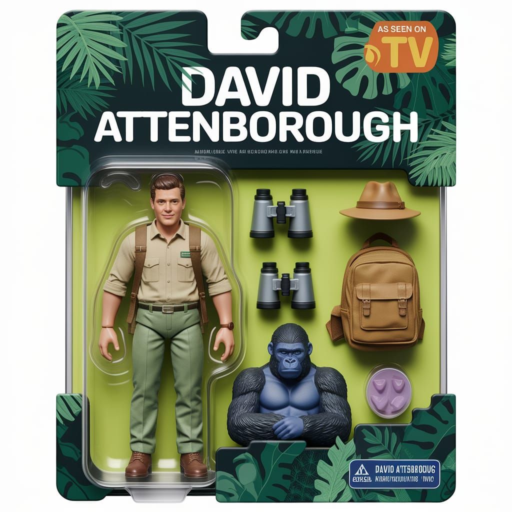 David Attenborough Action Figure in Jungle Packaging