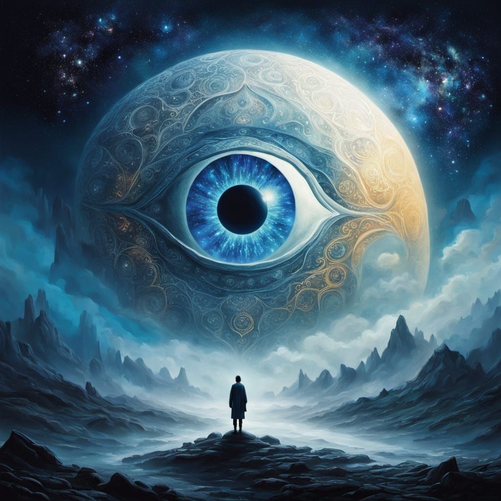 Cosmic Eye Fantasy Art in Vibrant Triadic Colors