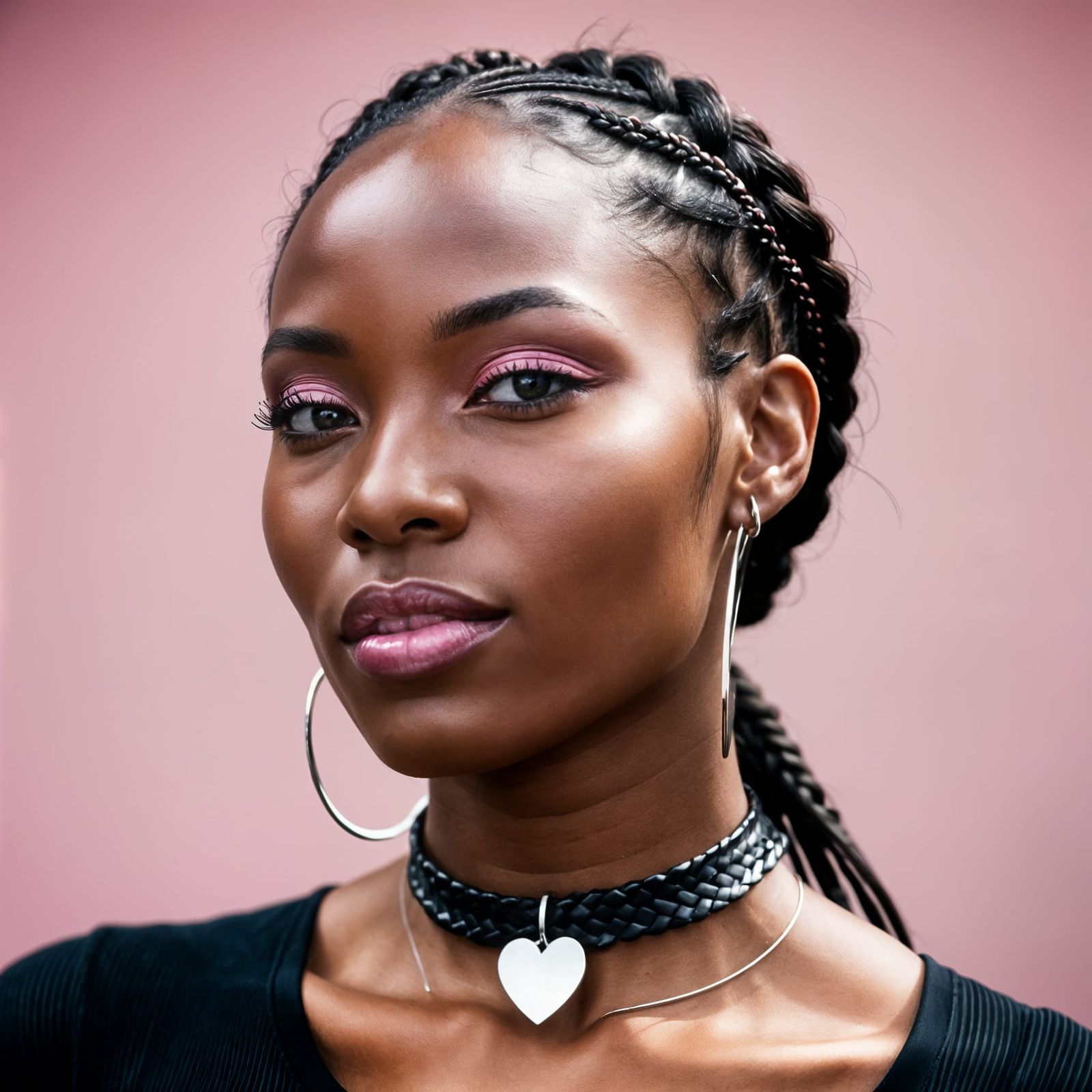 Stunning Ebony Beauty with Braids and Heart Choker