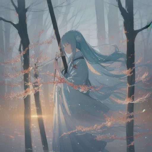 Hatsune Miku in Ainu Attire in Watercolor Anime Style