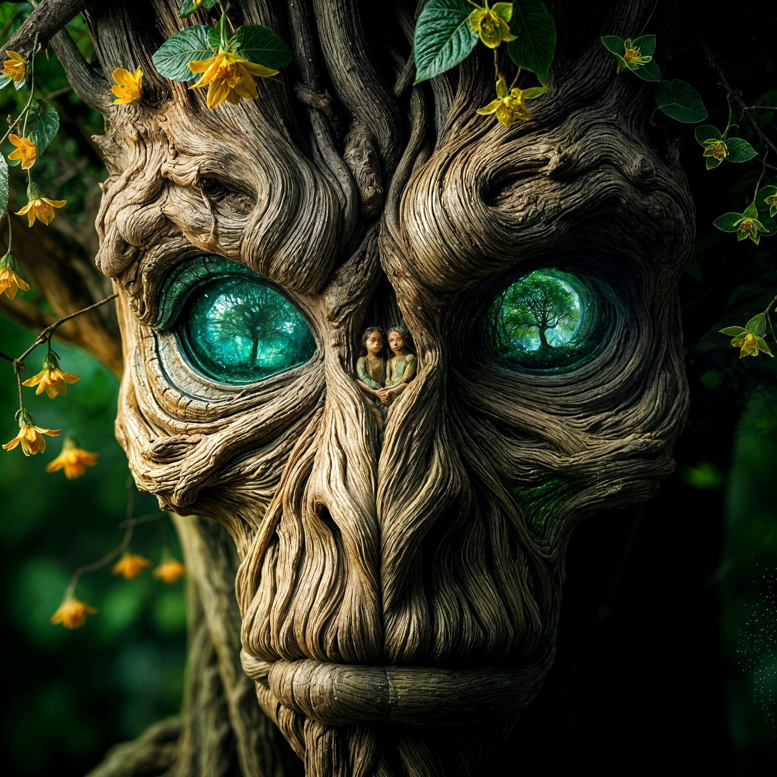 Ancient Tree Spirit in Hyper-Realistic Portrait